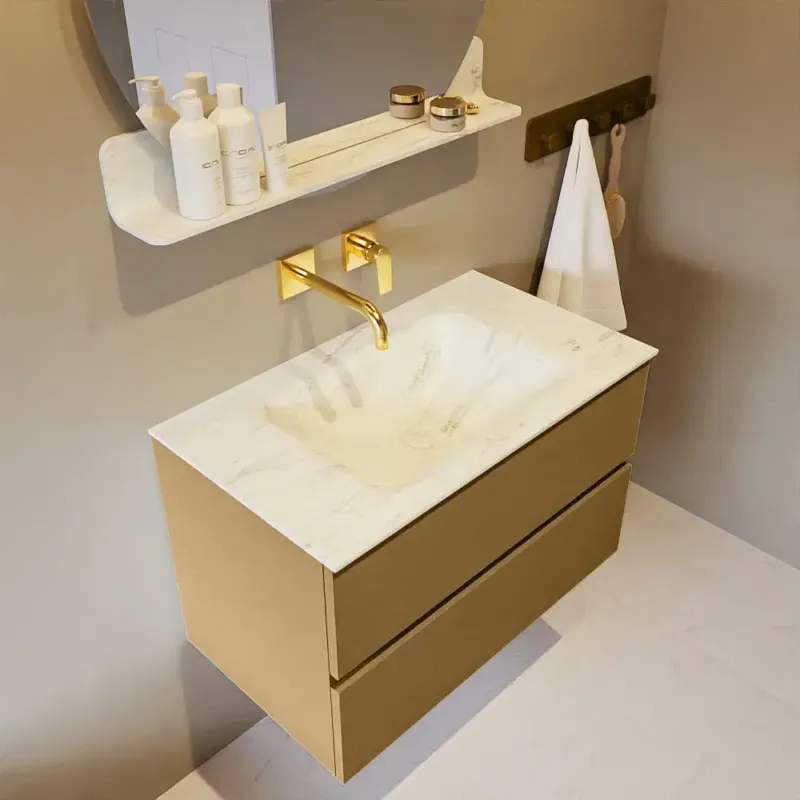 Koop Online Mondiaz Vica DLux badmeubel 80cm oro 2 lades met wastafel opalo midden zonder kraangat