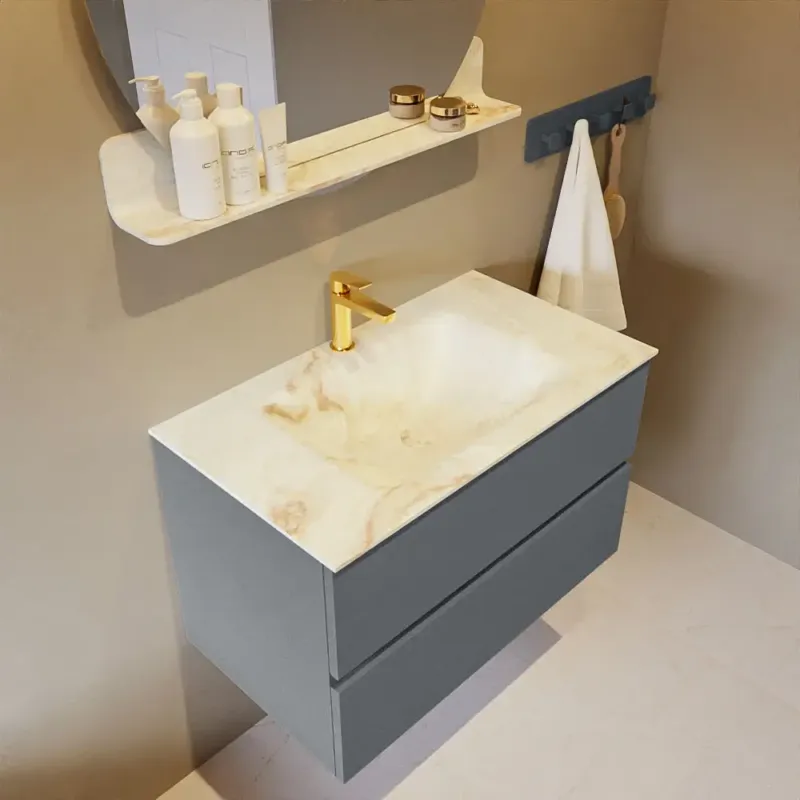 Mondiaz Vica DLux badmeubel 80cm plata 2 lades met wastafel frappe midden 1 kraangat Beperkte Voorraad