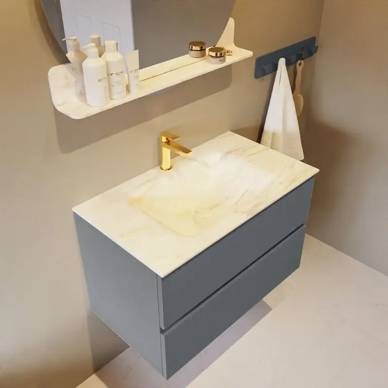 Mondiaz Vica DLux badmeubel 80cm plata 2 lades met wastafel ostra midden 1 kraangat Laatste Versie