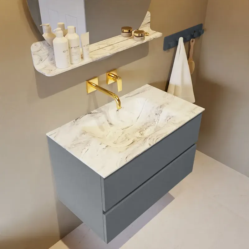 Speciale Aanbieding Mondiaz Vica DLux badmeubel 80cm plata 2 lades met wastafel glace midden zonder kraangat