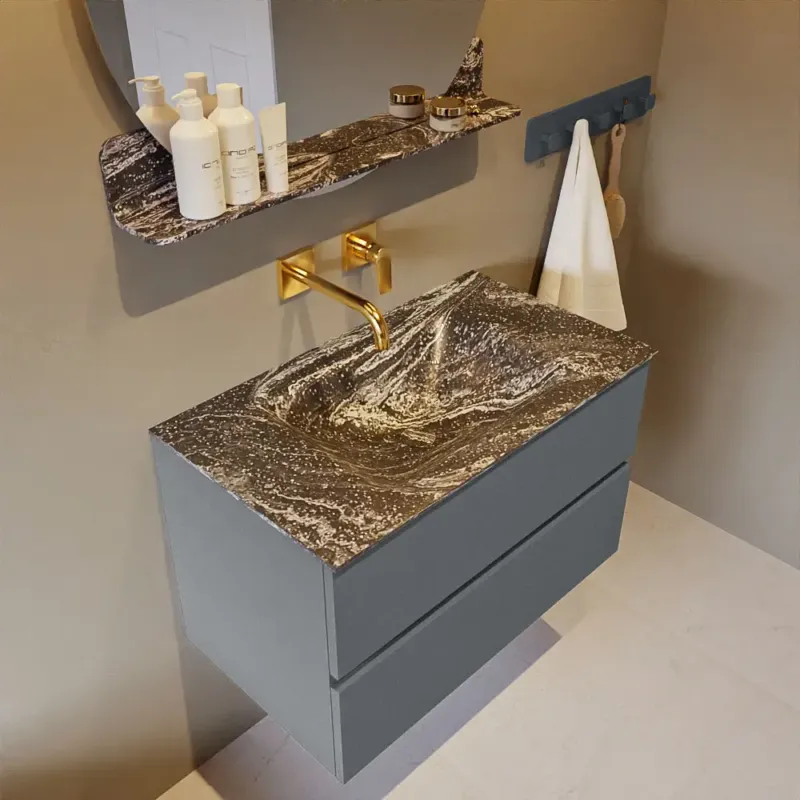 Betrouwbaar Mondiaz Vica DLux badmeubel 80cm plata 2 lades met wastafel lava midden zonder kraangat