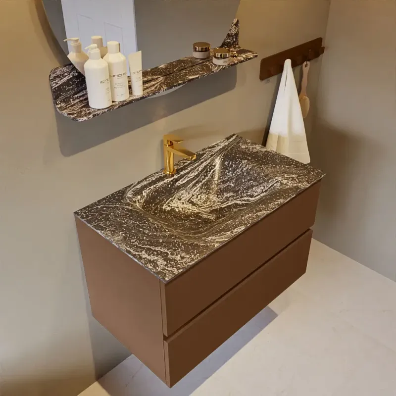 Mondiaz Vica DLux badmeubel 80cm rust 2 lades met wastafel lava midden 1 kraangat Beperkt Aanbod