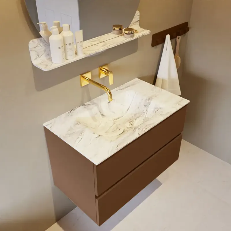 Voordeelprijs Mondiaz Vica DLux badmeubel 80cm rust 2 lades met wastafel glace midden zonder kraangat