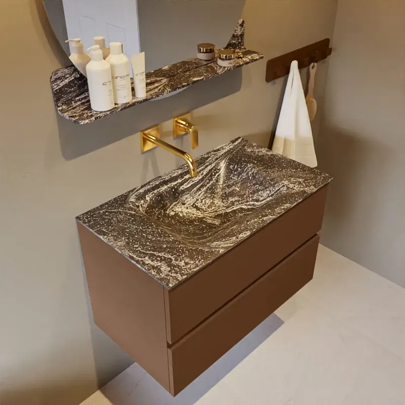 Bestseller Mondiaz Vica DLux badmeubel 80cm rust 2 lades met wastafel lava midden zonder kraangat