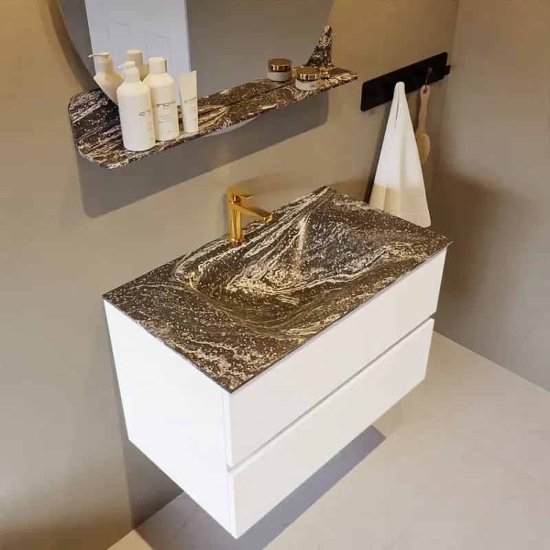 Mondiaz Vica DLux badmeubel 80cm talc 2 lades met wastafel lava midden 1 kraangat Gecertificeerd