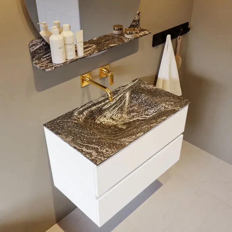 Mondiaz Vica DLux badmeubel 80cm talc 2 lades met wastafel lava midden zonder kraangat Beperkte Voorraad