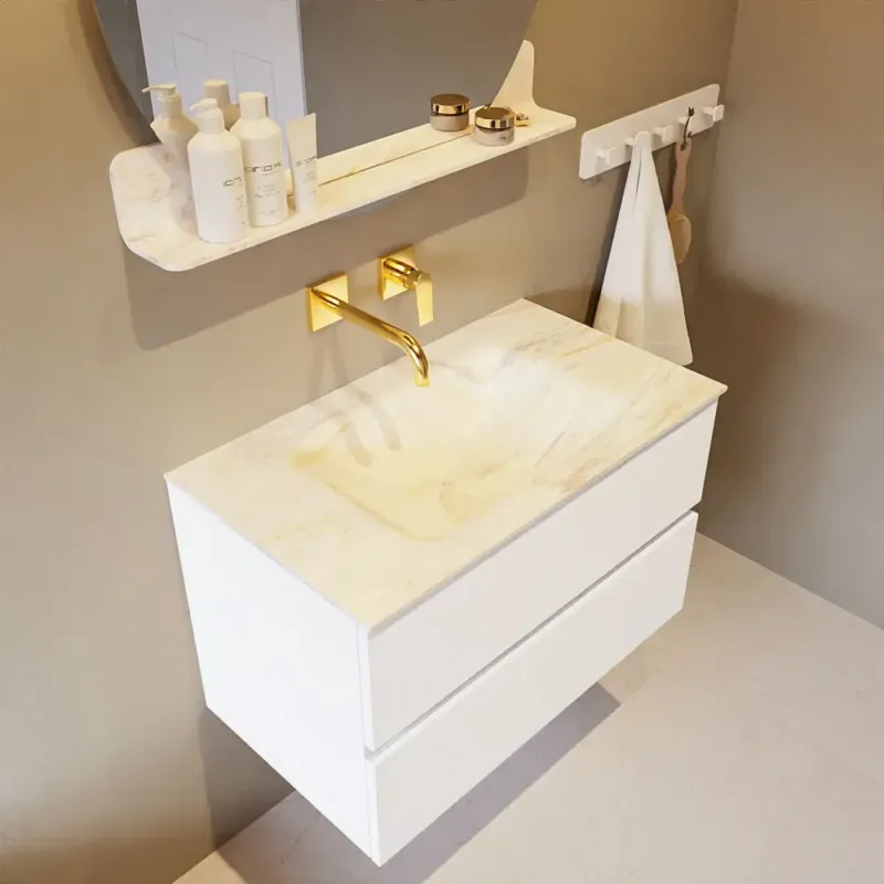 Mondiaz Vica DLux badmeubel 80cm talc 2 lades met wastafel ostra midden zonder kraangat Snelle Levering