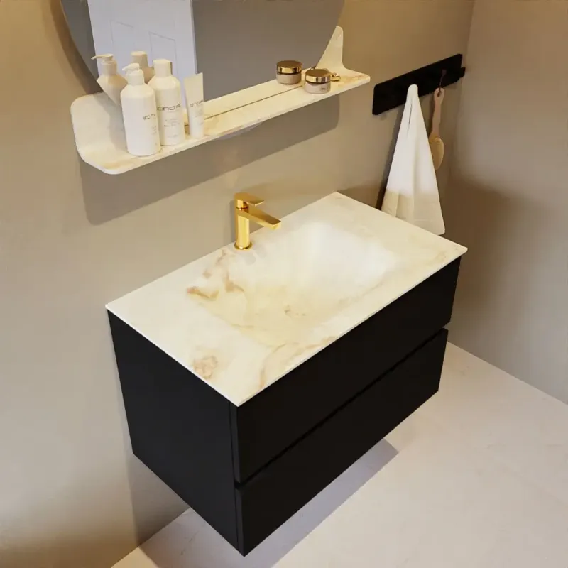 Favoriet Mondiaz Vica DLux badmeubel 80cm urban 2 lades met wastafel frappe midden 1 kraangat