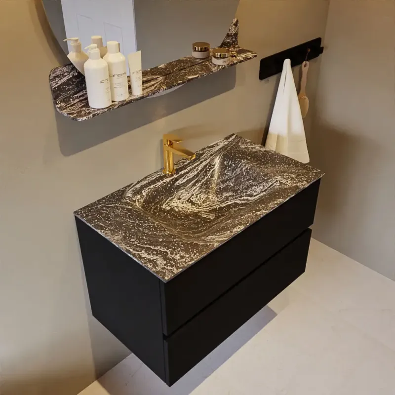 Beperkt Aanbod Mondiaz Vica DLux badmeubel 80cm urban 2 lades met wastafel lava midden 1 kraangat