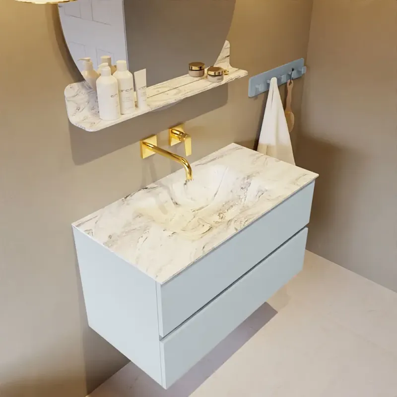 Shop Nu Mondiaz Vica DLux badmeubel 90cm clay 2 lades met wastafel glace midden zonder kraangat