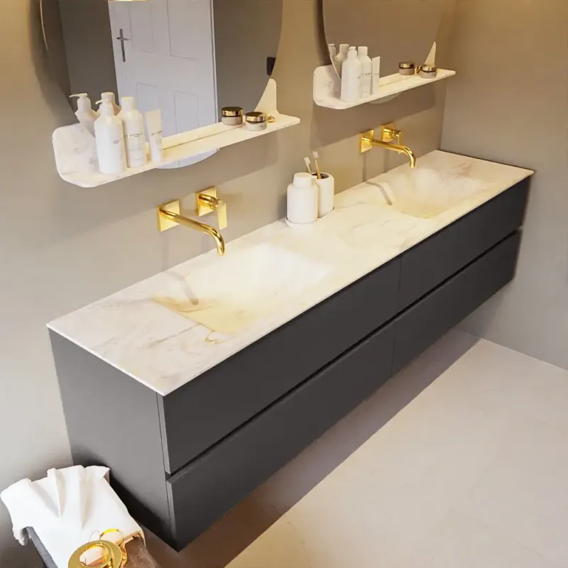 Mondiaz Vica DLux badmeubel 200cm dark grey 4 lades met wastafel ostra dubbel zonder kraangat Beste Prijs