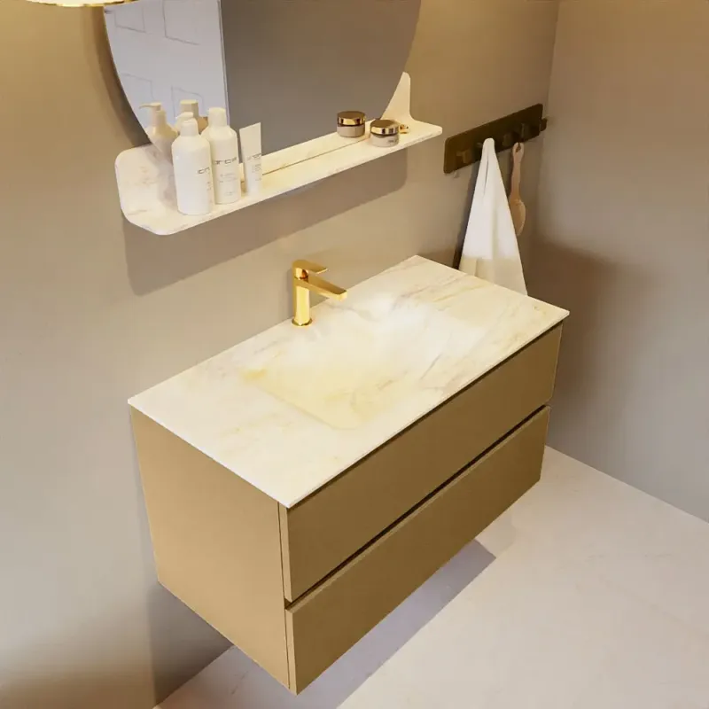 Mondiaz Vica DLux badmeubel 90cm oro 2 lades met wastafel ostra midden 1 kraangat Bestel Nu