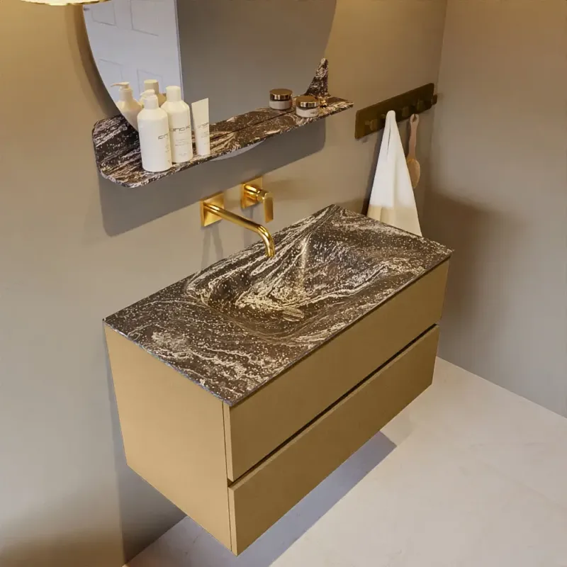 Hete Deal Mondiaz Vica DLux badmeubel 90cm oro 2 lades met wastafel lava midden zonder kraangat