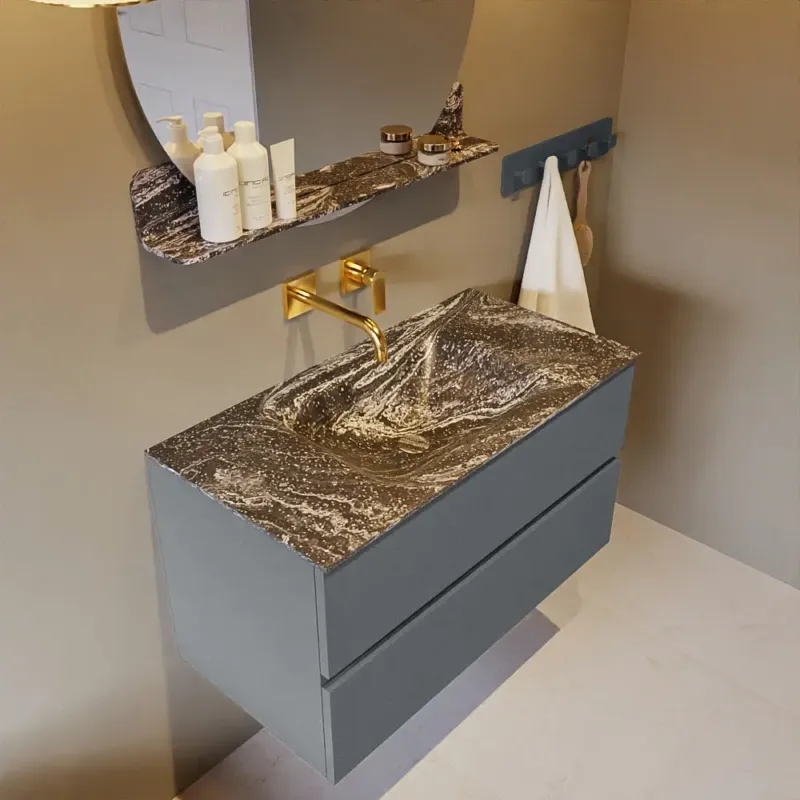 Mondiaz Vica DLux badmeubel 90cm plata 2 lades met wastafel lava midden zonder kraangat Veilige Betaling