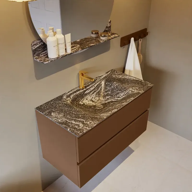 Laatste Kans Mondiaz Vica DLux badmeubel 90cm rust 2 lades met wastafel lava midden 1 kraangat