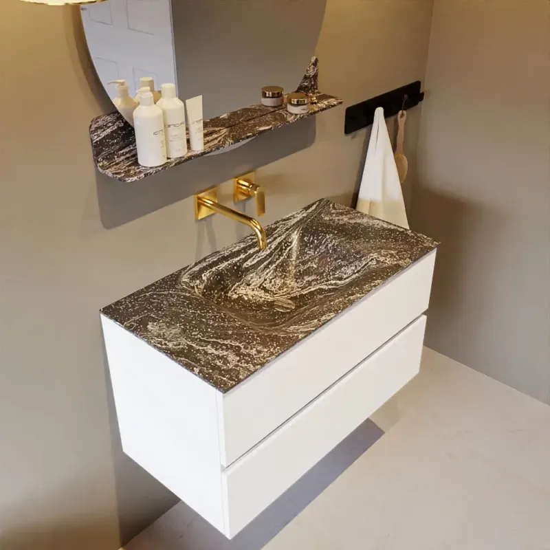 Nu Kopen Mondiaz Vica DLux badmeubel 90cm talc 2 lades met wastafel lava midden zonder kraangat
