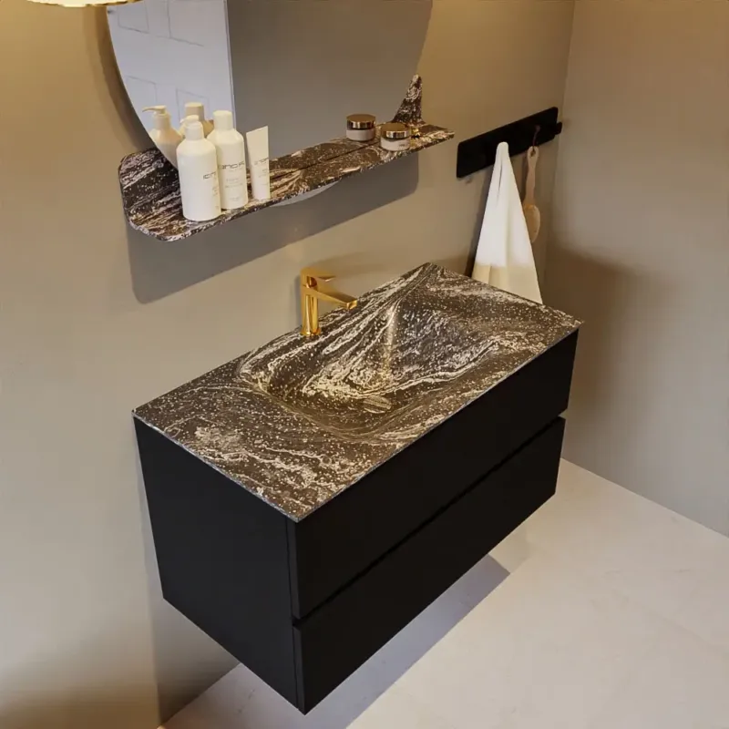 Beste Prijs Mondiaz Vica DLux badmeubel 90cm urban 2 lades met wastafel lava midden 1 kraangat