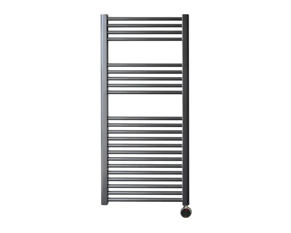 Sanicare elektrische design radiator 45x112cm gunmetal met thermostaat rechts chroom Superprijs