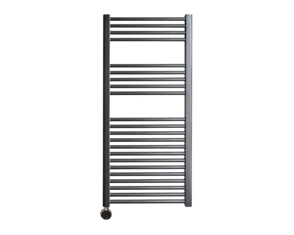 Sanicare elektrische design radiator 45x112cm gunmetal met thermostaat links chroom Aanbieding