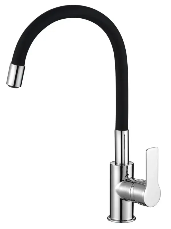 Aqualine Lore keukenkraan met draaibare uitloop zwart mat met chroom Koop Vandaag