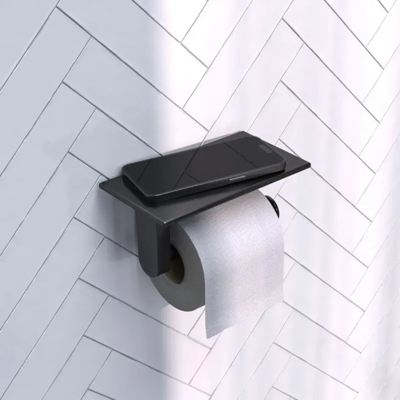 Brauer Gunmetal Edition toiletrolhouder met planchet gunmetal geborsteld PVD Tijdelijk Beschikbaar