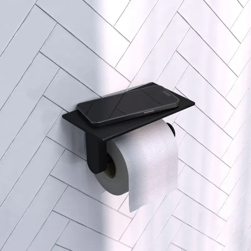 Brauer Black Edition toiletrolhouder met planchet mat zwart Gratis Retour