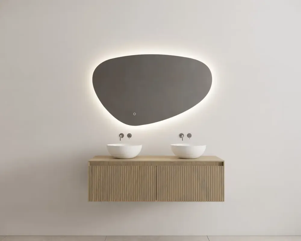Hoge Kwaliteit Gliss Design Timotheus badmeubel met 2 lades en ribbelfront 120cm ash gray met witte waskom