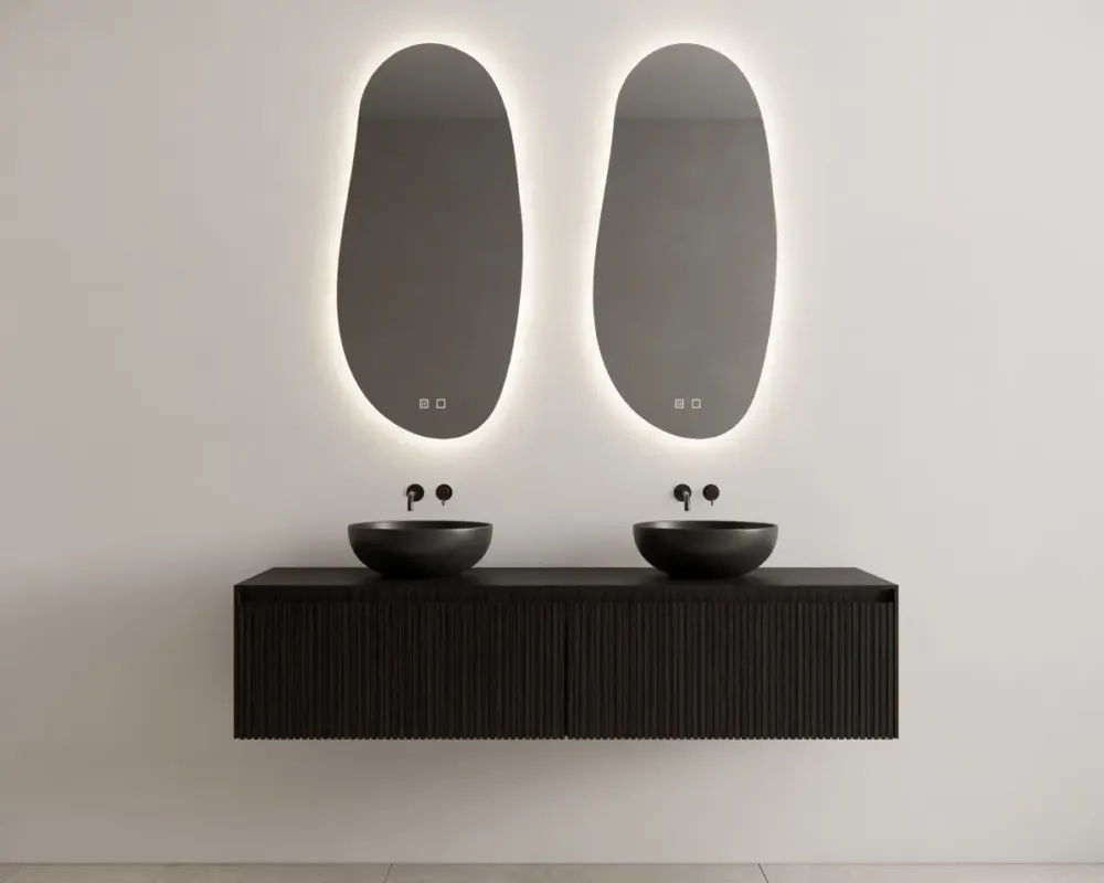 Gliss Design Timotheus badmeubel met 2 lades en ribbelfront 120cm black veneer met zwarte waskom Exclusieve Aanbieding