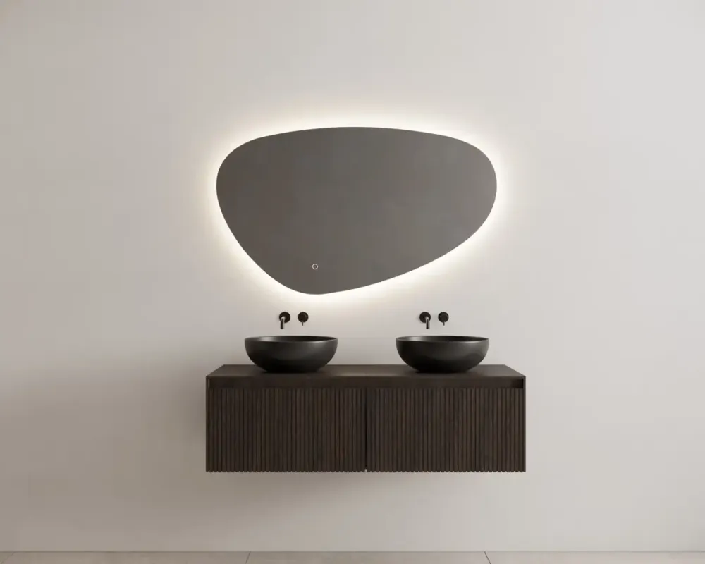 Hete Deal Gliss Design Timotheus badmeubel met 2 lades en ribbelfront 140cm charcoal met zwarte waskom