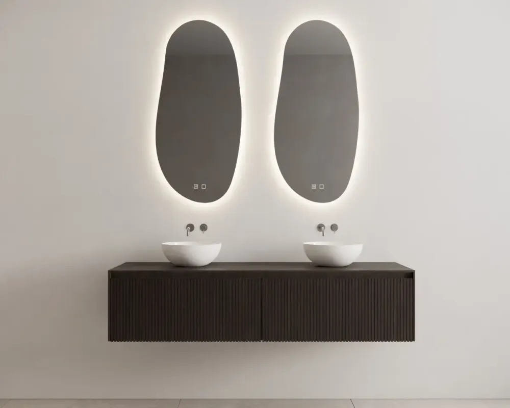 Speciale Aanbieding Gliss Design Timotheus badmeubel met 2 lades en ribbelfront 180cm charcoal met witte waskom