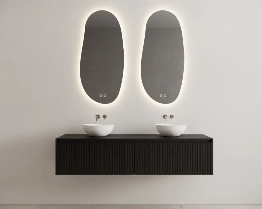 Direct Verzonden Gliss Design Timotheus badmeubel met 2 lades en ribbelfront 200cm black veneer met witte waskom