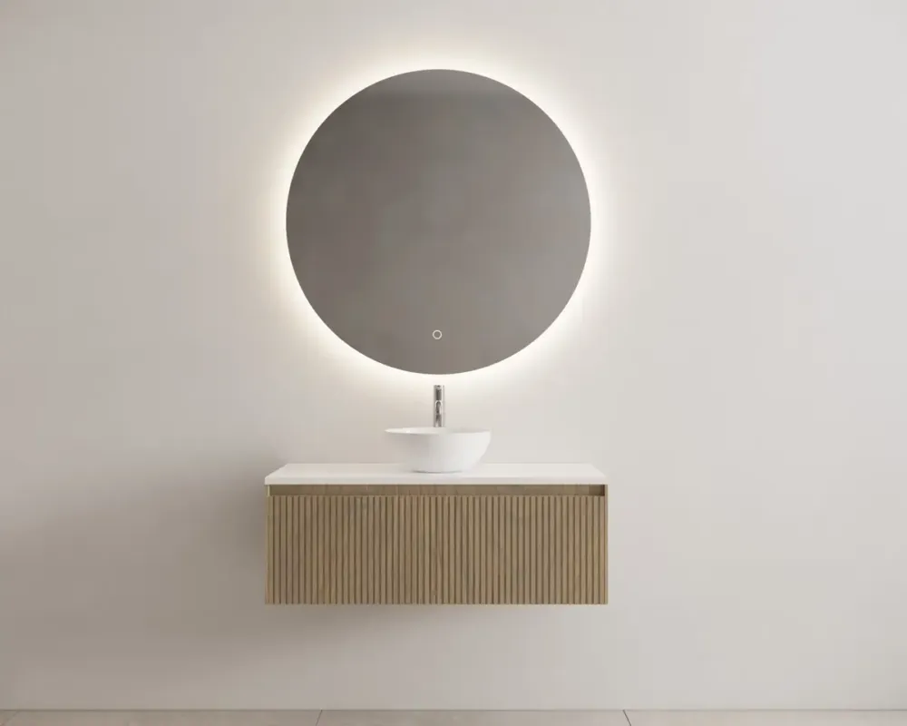 Veilige Betaling Gliss Design Timotheus badmeubel met ribbelfront 100cm ash gray met wit toppaneel en waskom