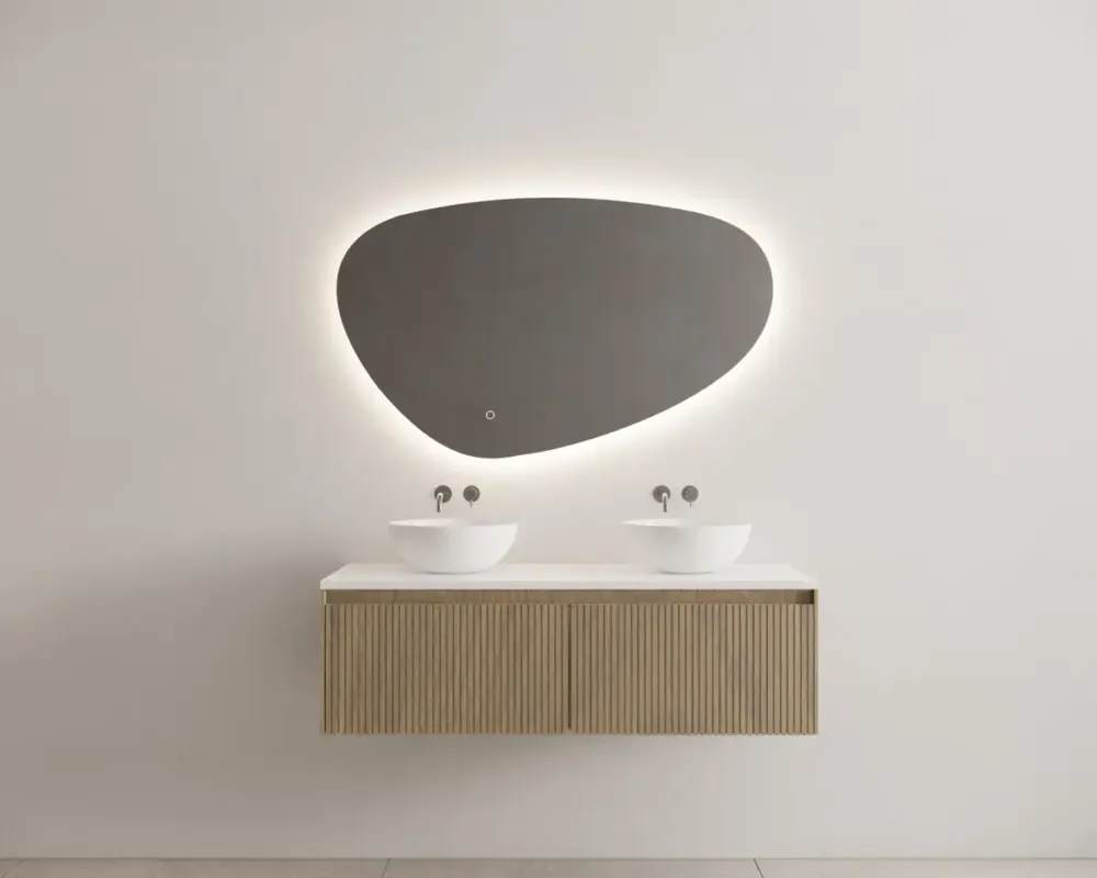 Gliss Design Timotheus badmeubel met 2 lades en ribbelfront 140cm ash gray wit toppaneel en waskom Goedkoop