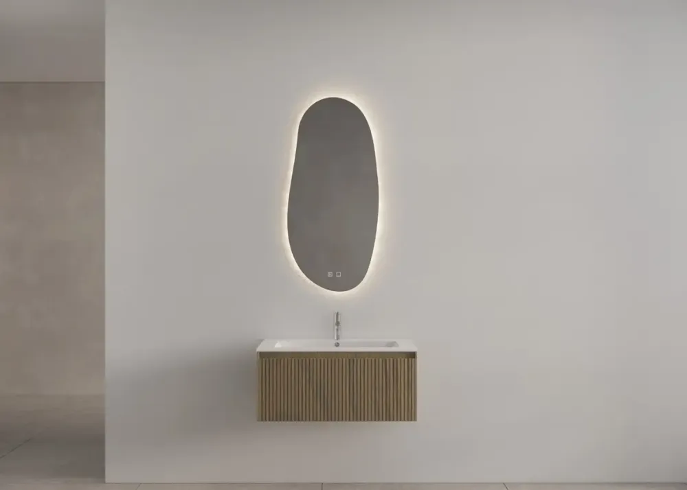 Exclusieve Aanbieding Gliss Design Timotheus badmeubel met ribbelfront 60cm ash gray met glans witte wastafel Asia