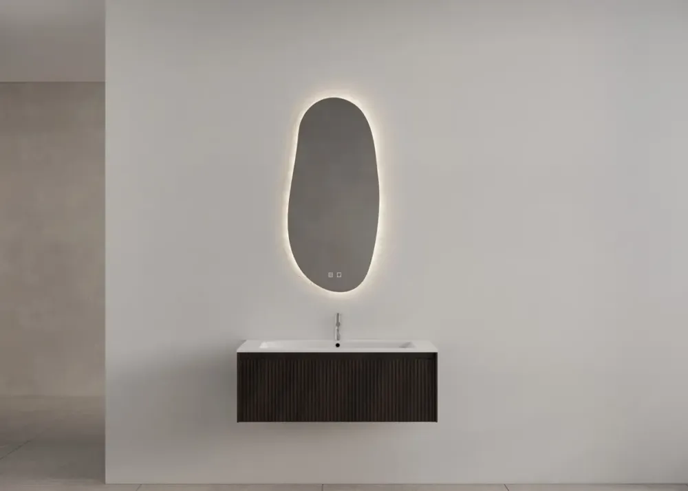 Exclusieve Aanbieding Gliss Design Timotheus badmeubel met ribbelfront 100cm charcoal met glans witte wastafel Asia