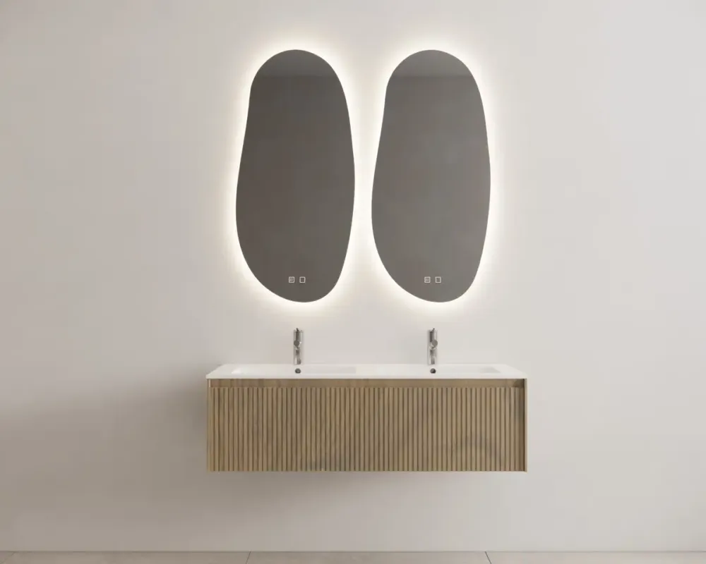 Gliss Design Timotheus badmeubel met ribbelfront 120cm ash gray met glans witte wastafel Asia Gereduceerde Prijs