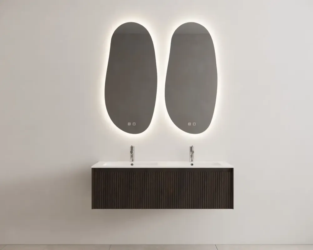 Weekendaanbieding Gliss Design Timotheus badmeubel met ribbelfront 140cm charcoal met glans witte wastafel Asia