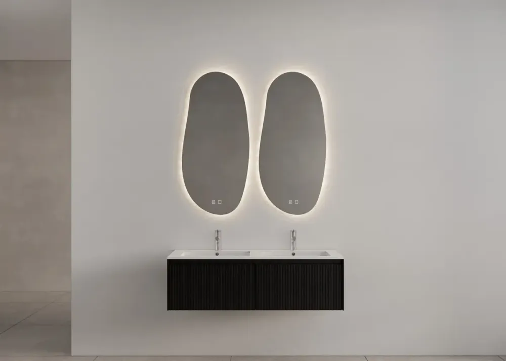 Nieuw Gliss Design Timotheus badmeubel met 2 lades en ribbelfront 140cm black veneer met glans witte wastafel Asia
