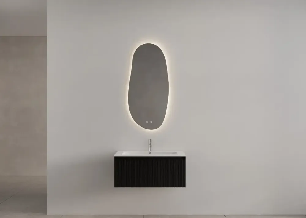 Voordeelprijs Gliss Design Timotheus badmeubel met ribbelfront 80cm black veneer met mat witte wastafel Asia