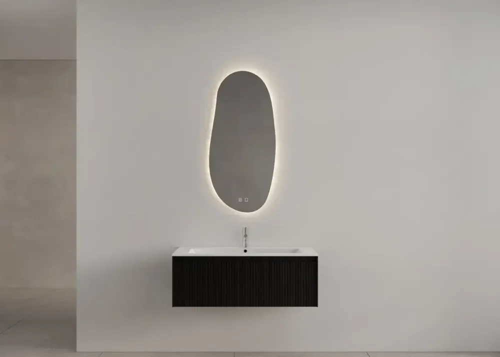 Gliss Design Timotheus badmeubel met ribbelfront 100cm black veneer met mat witte wastafel Asia Meest Verkocht
