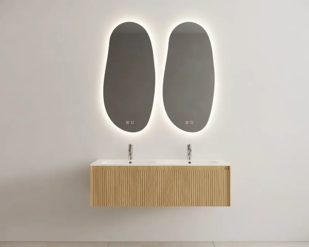 Gliss Design Timotheus badmeubel met ribbelfront 120cm pure met mat witte wastafel Asia Laatste Versie