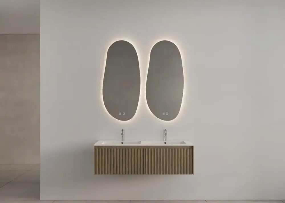 Lage Prijs Gliss Design Timotheus badmeubel met 2 lades en ribbelfront 140cm ash gray met mat witte wastafel Asia