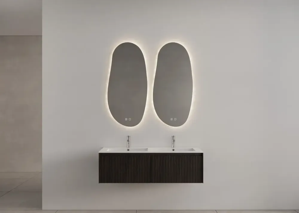 Koop Vandaag Gliss Design Timotheus badmeubel met 2 lades en ribbelfront 140cm charcoal met mat witte wastafel Asia
