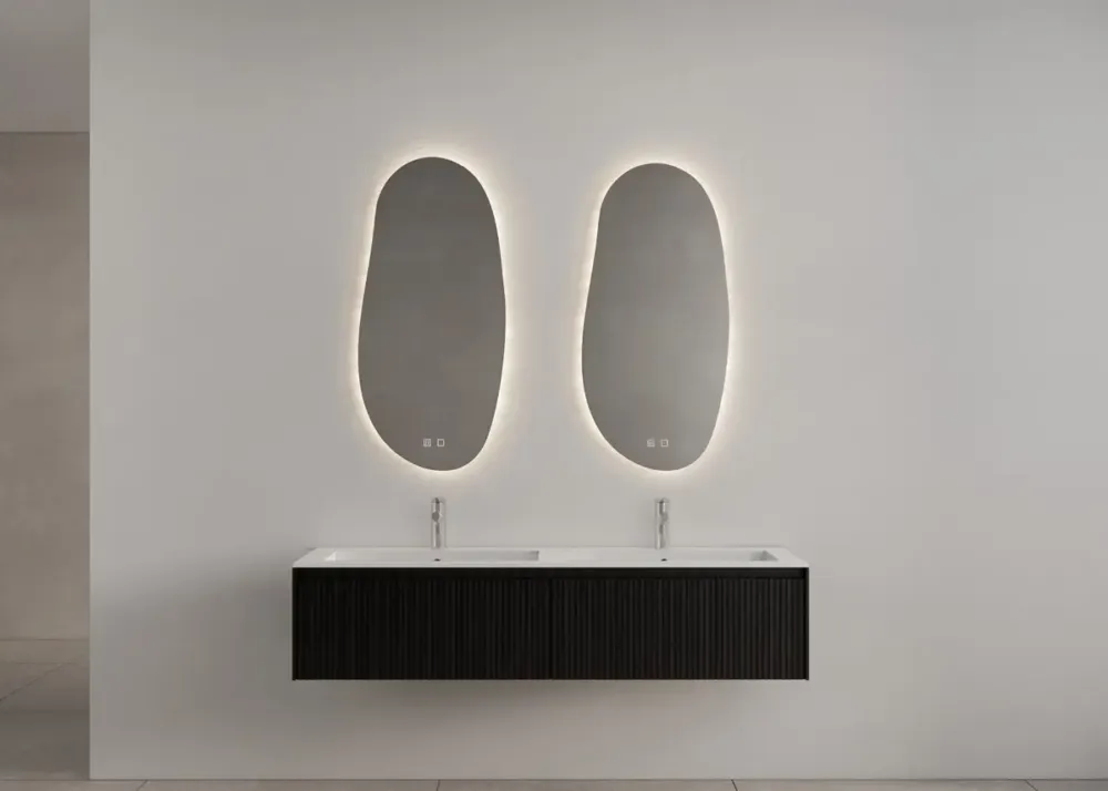 Seizoensaanbieding Gliss Design Timotheus badmeubel met 2 lades en ribbelfront 180cm black veneer met mat witte wastafel Asia