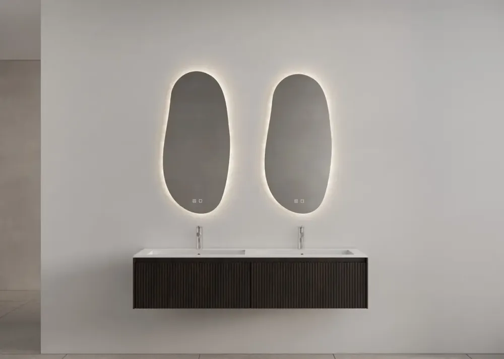 Premium Gliss Design Timotheus badmeubel met 2 lades en ribbelfront 180cm charcoal met mat witte wastafel Asia