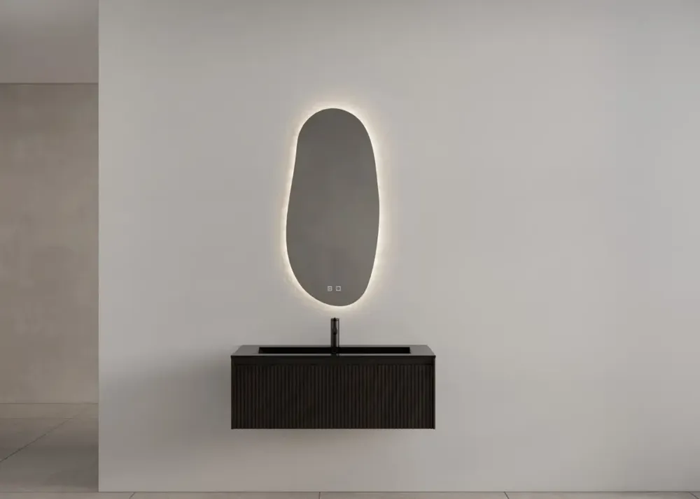 Tijdelijk Beschikbaar Gliss Design Timotheus badmeubel met ribbelfront 100cm charcoal met zwarte wastafel Asia