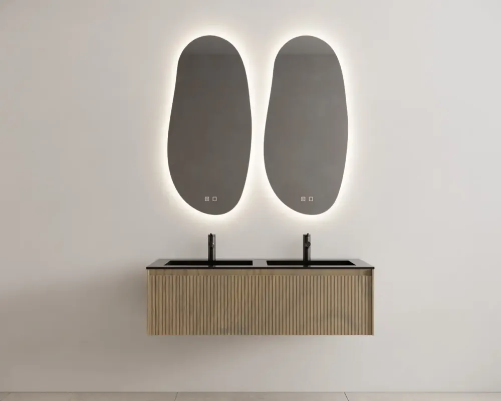 Gliss Design Timotheus badmeubel met ribbelfront 120cm ash gray met zwarte wastafel Asia Gratis Retour