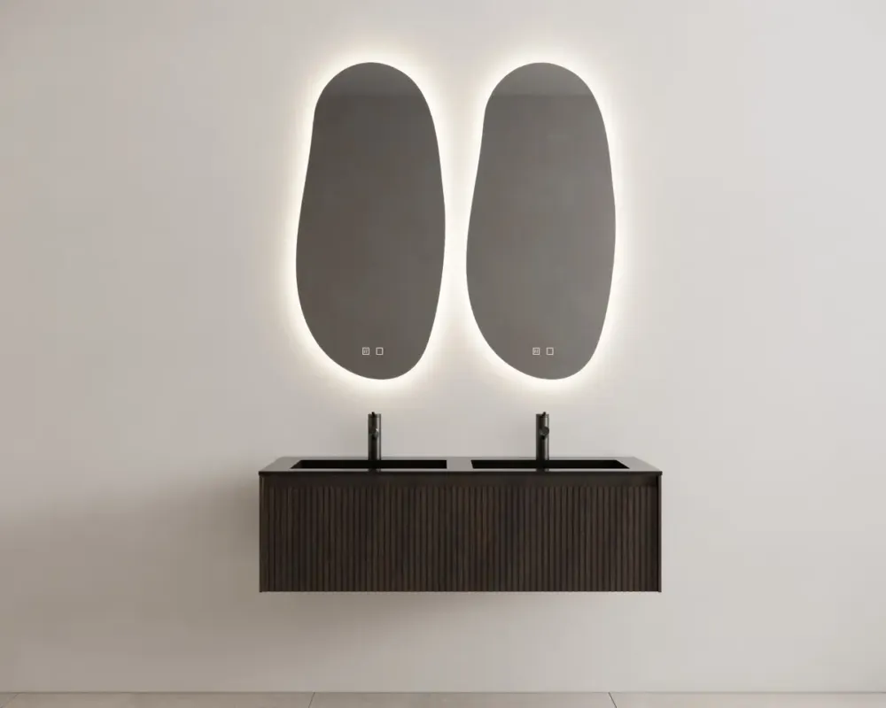 Finale Uitverkoop Gliss Design Timotheus badmeubel met ribbelfront 140cm charcoal met zwarte wastafel Asia