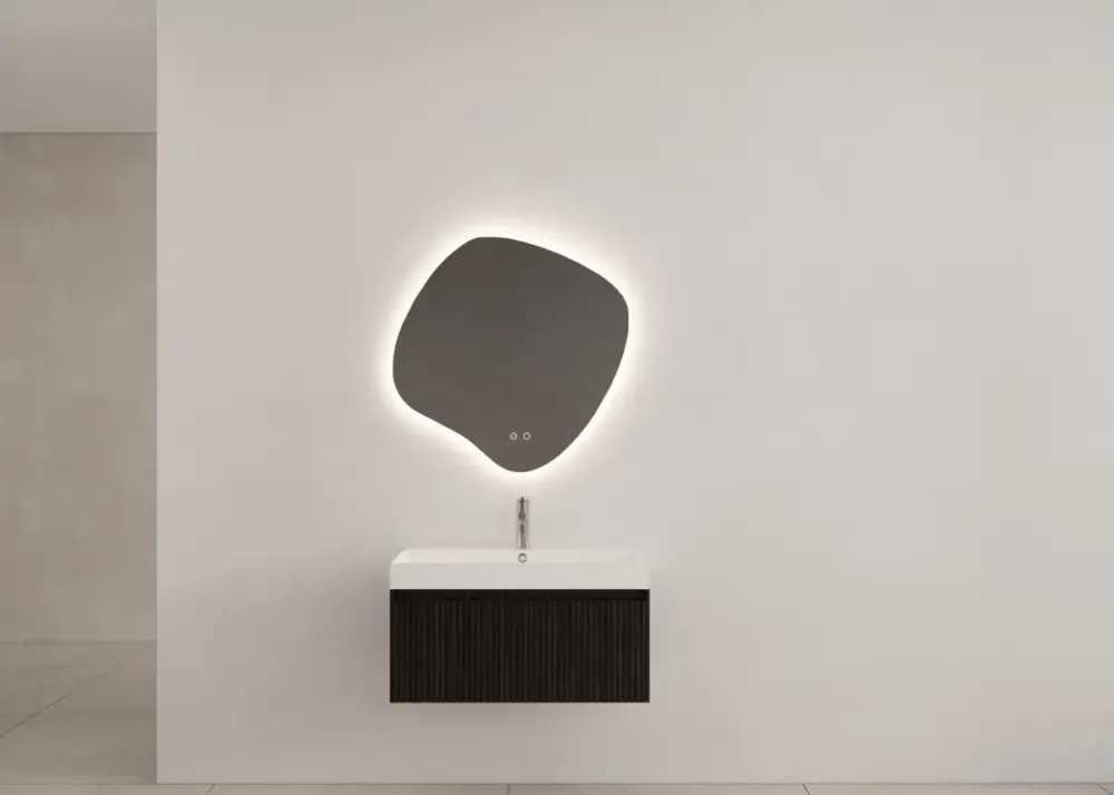 Tijdelijk Beschikbaar Gliss Design Timotheus badmeubel met ribbelfront 60cm black veneer met glans witte wastafel Lako