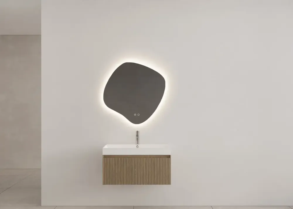 Gliss Design Timotheus badmeubel met ribbelfront 80cm ash gray met glans witte wastafel Lako Gereduceerde Prijs